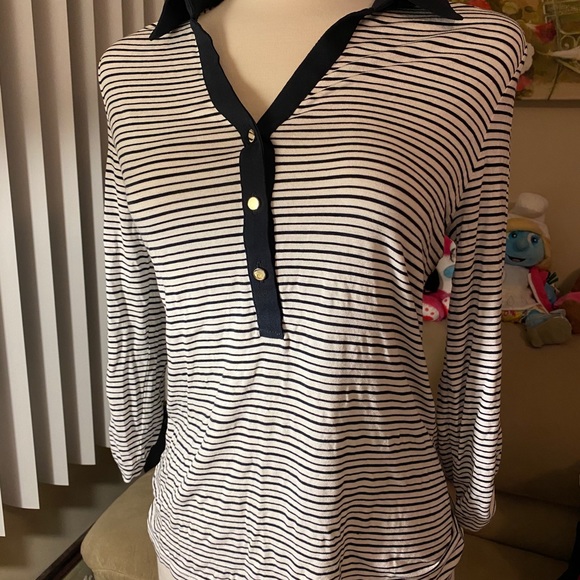 Ann Taylor Navy Blue White stripes/silver buttons - Picture 3 of 8
